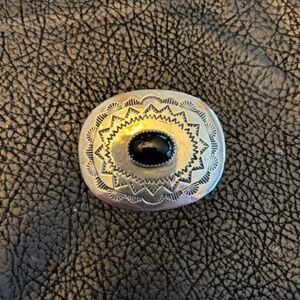 Navajo Vintage brooch/Pendant-  SS & Onyx, new adapter to wear as pendant-SIGNED